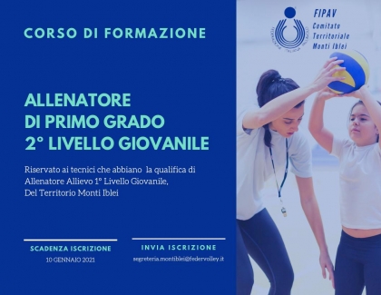 Corso di formazione Allenatore di Primo Grado 2° livello giovanile